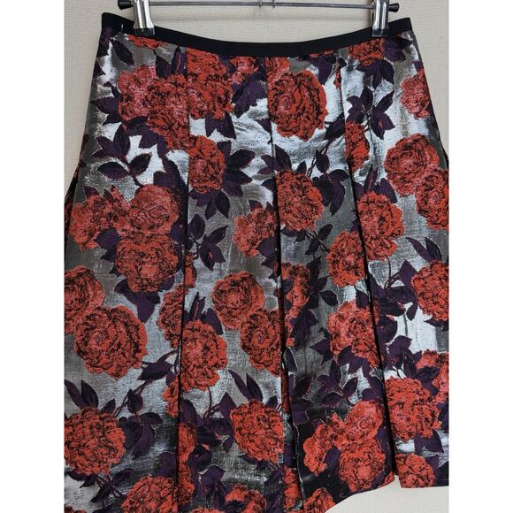 J.Crew Collection Pleated Skirt Women’s Sz 00 Metallic Floral Brocade Dressy - Picture 2 of 12